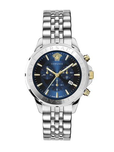 Versace Herren Armbanduhr Chrono Signature 44 mm Chronograph, Datumsfenster Armband Edelstahl VEV600821
